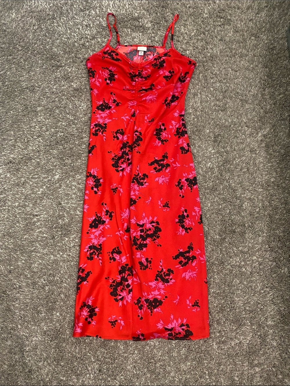 a new day Red Floral Midi Slip Dress with Pink & Black Accents